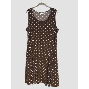Susan Graver Dress Size 1X Liquid Knit Sleeveless Polka Dot Brown White A274430